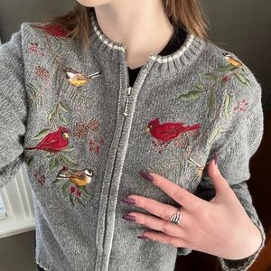 Vintage Zip-Up Bird Cardigan